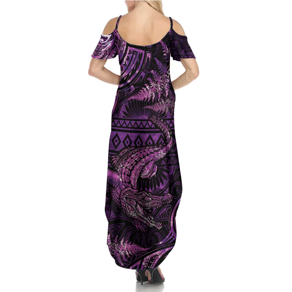 Aotearoa New Zealand Crocodile Family Matching Summer Maxi Dress and Hawaiian Shirt Silver Fern Maori Pattern LT05 - Polynesian Pride