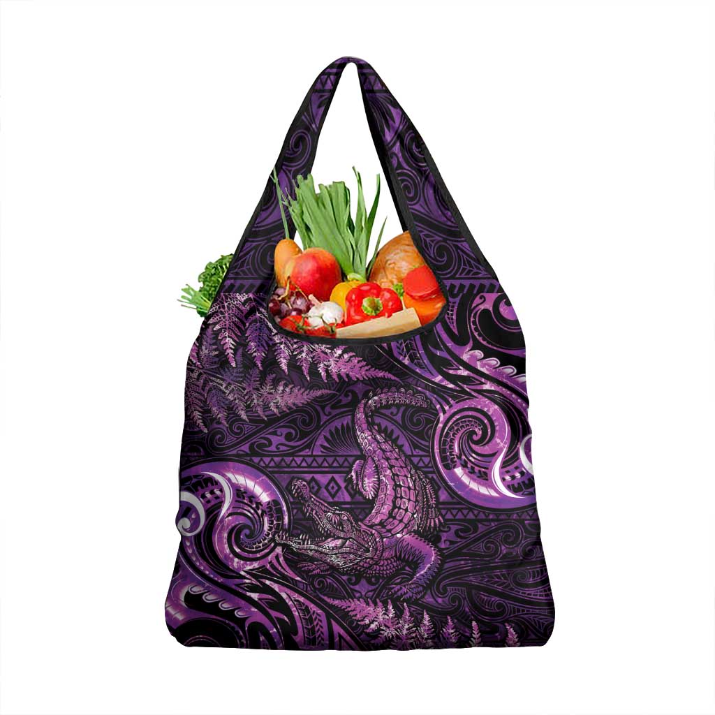 Aotearoa New Zealand Crocodile Grocery Bag Silver Fern Maori Pattern