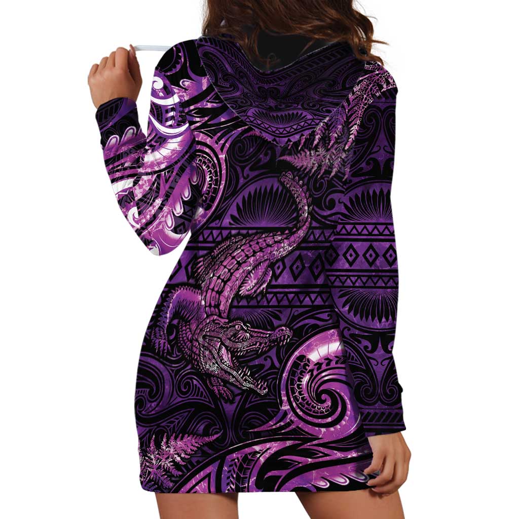 Aotearoa New Zealand Crocodile Hoodie Dress Silver Fern Maori Pattern LT05 - Polynesian Pride