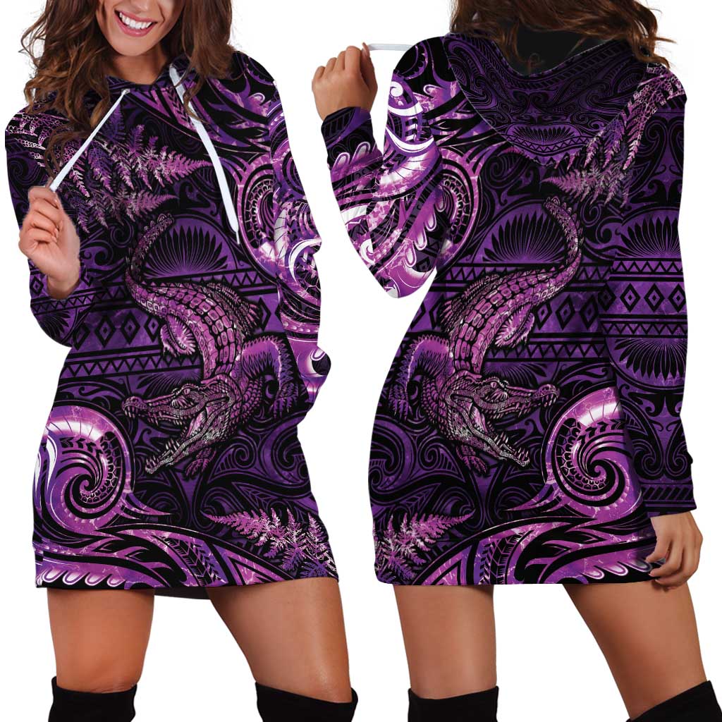 Aotearoa New Zealand Crocodile Hoodie Dress Silver Fern Maori Pattern LT05 - Polynesian Pride