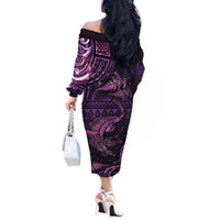 Aotearoa New Zealand Crocodile Off The Shoulder Long Sleeve Dress Silver Fern Maori Pattern LT05 - Polynesian Pride