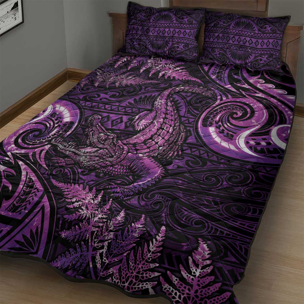 Aotearoa New Zealand Crocodile Quilt Bed Set Silver Fern Maori Pattern