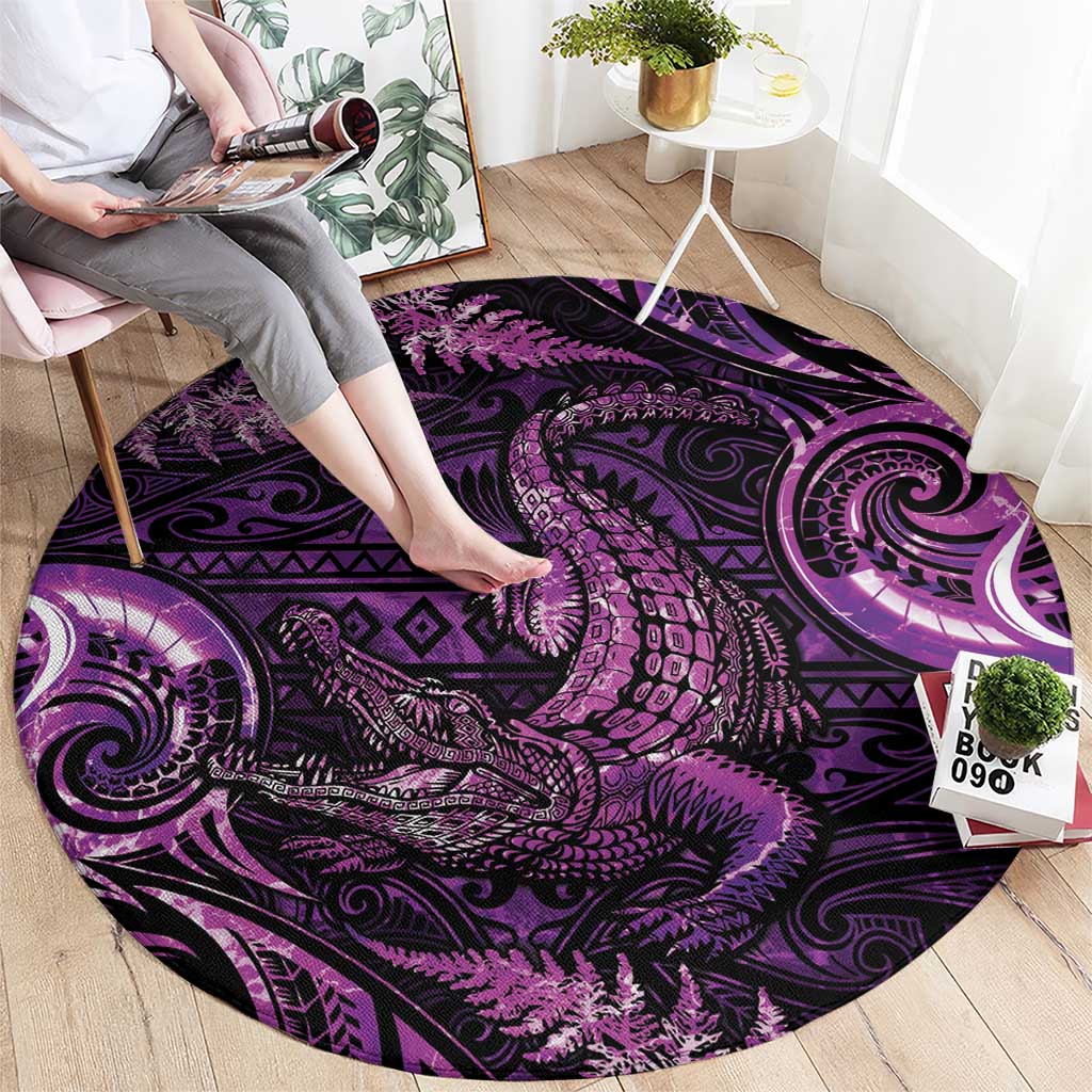 Aotearoa New Zealand Crocodile Round Carpet Silver Fern Maori Pattern LT05 - Polynesian Pride