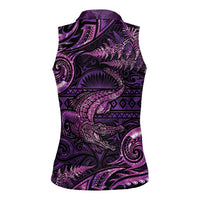 Aotearoa New Zealand Crocodile Women Sleeveless Polo Shirt Silver Fern Maori Pattern LT05 - Polynesian Pride