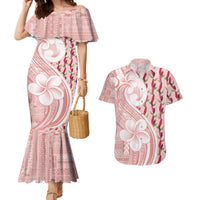 Samoa Teuila Couples Matching Mermaid Dress and Hawaiian Shirt Pink Samoan Siapo Motifs
