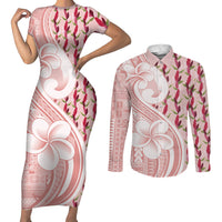 Samoa Teuila Couples Matching Short Sleeve Bodycon Dress and Long Sleeve Button Shirt Pink Samoan Siapo Motifs