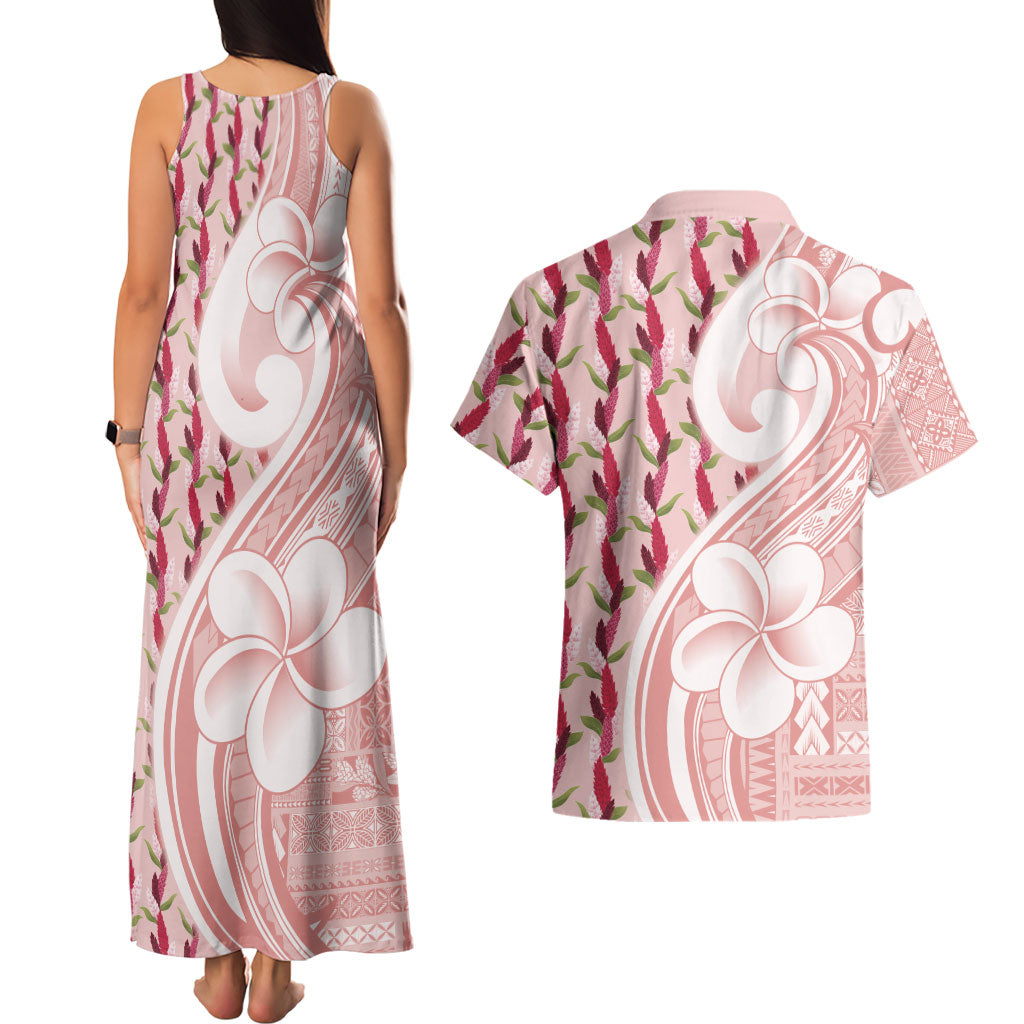 Samoa Teuila Couples Matching Tank Maxi Dress and Hawaiian Shirt Pink Samoan Siapo Motifs