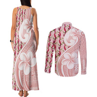 Samoa Teuila Couples Matching Tank Maxi Dress and Long Sleeve Button Shirt Pink Samoan Siapo Motifs