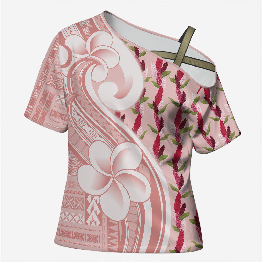 Samoa Teuila Cross Shoulder Shirt Pink Samoan Siapo Motifs LT05 Female Pink - Polynesian Pride