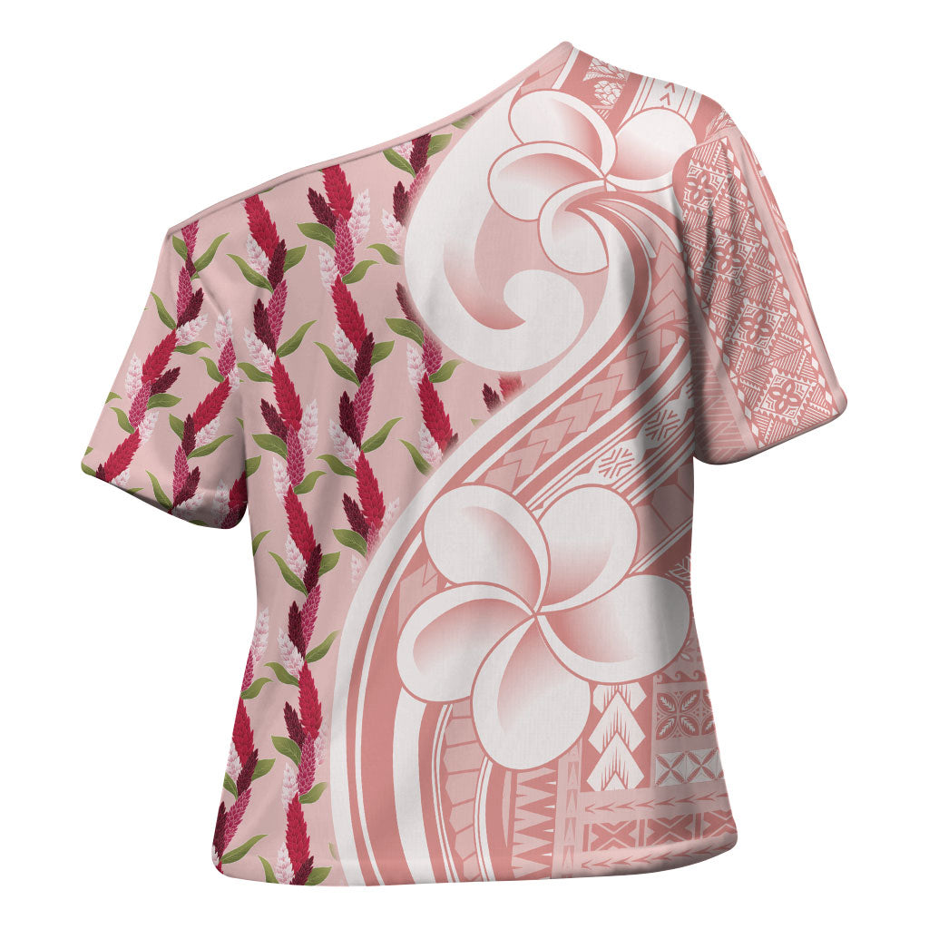 Samoa Teuila Cross Shoulder Shirt Pink Samoan Siapo Motifs