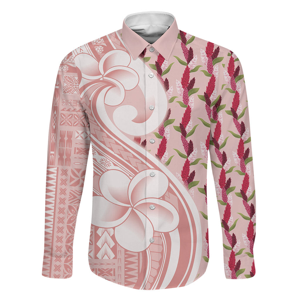 Samoa Teuila Family Matching Long Sleeve Bodycon Dress and Hawaiian Shirt Pink Samoan Siapo Motifs