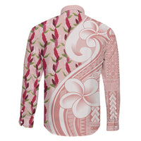 Samoa Teuila Family Matching Long Sleeve Bodycon Dress and Hawaiian Shirt Pink Samoan Siapo Motifs