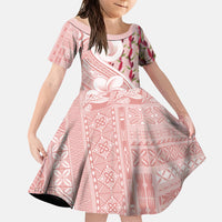 Samoa Teuila Family Matching Off The Shoulder Long Sleeve Dress and Hawaiian Shirt Pink Samoan Siapo Motifs