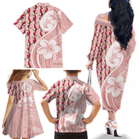 Samoa Teuila Family Matching Off The Shoulder Long Sleeve Dress and Hawaiian Shirt Pink Samoan Siapo Motifs