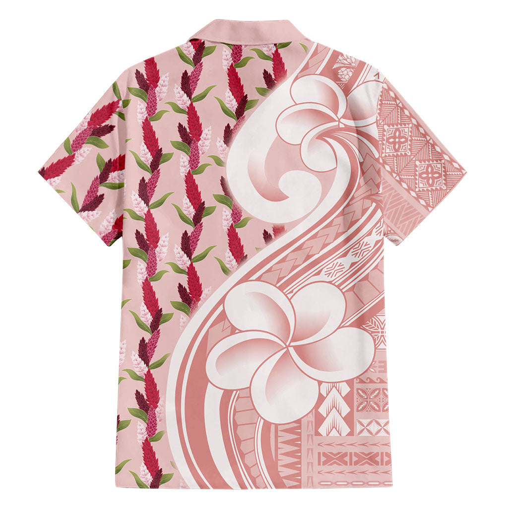 Samoa Teuila Family Matching Off Shoulder Short Dress and Hawaiian Shirt Pink Samoan Siapo Motifs