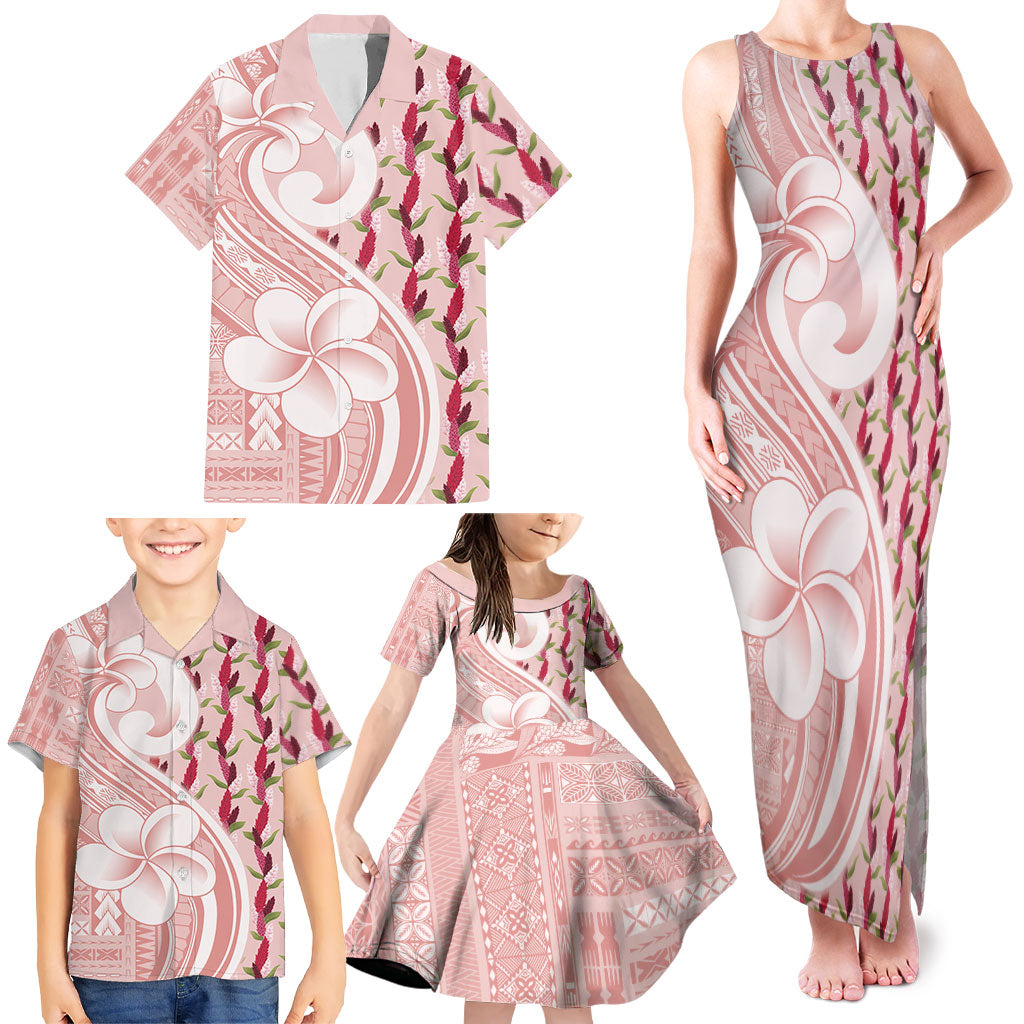 Samoa Teuila Family Matching Tank Maxi Dress and Hawaiian Shirt Pink Samoan Siapo Motifs