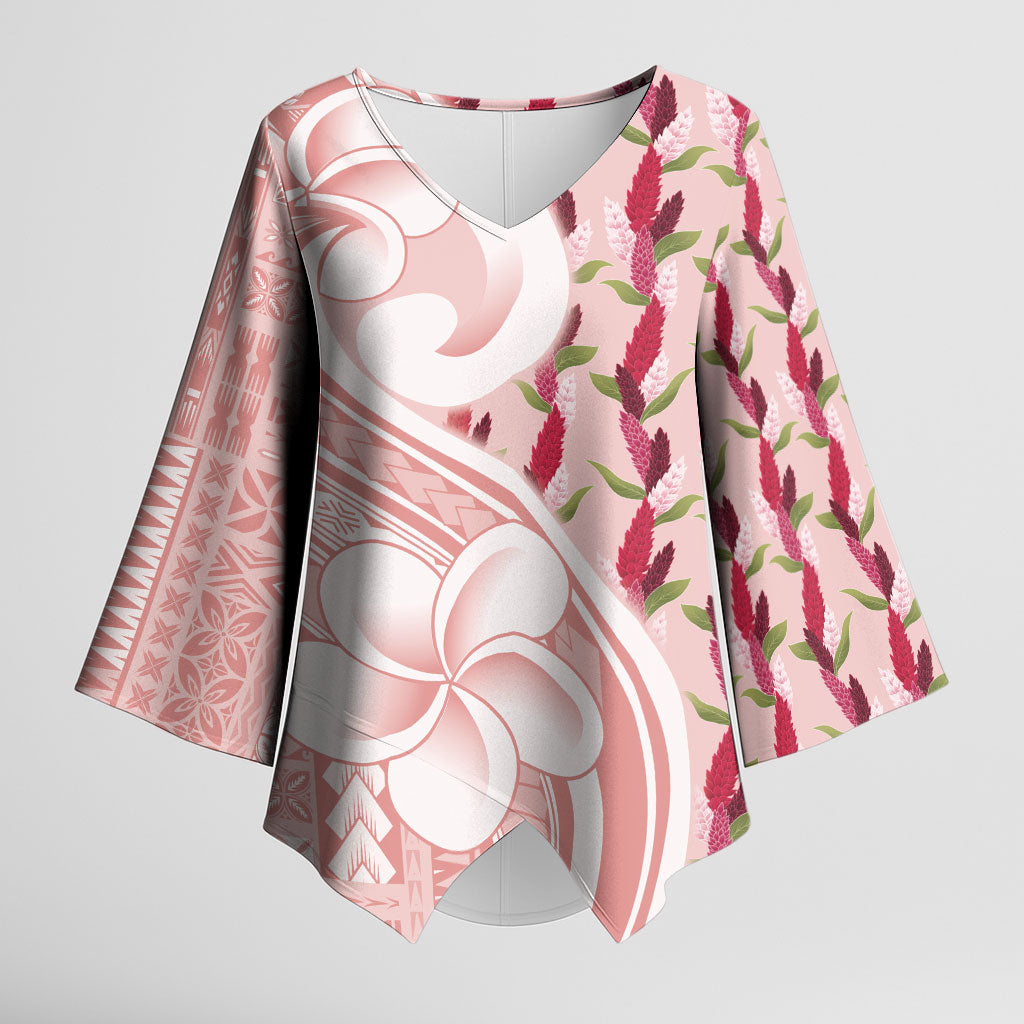 Samoa Teuila Kimono Sleeve Blouse Pink Samoan Siapo Motifs LT05 Female Pink - Polynesian Pride
