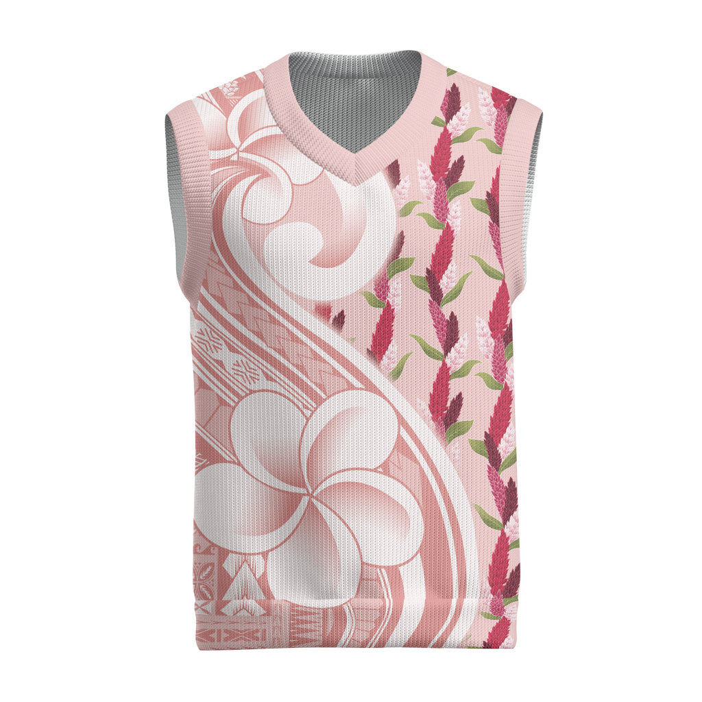 Samoa Teuila Christmas Knitted V-Neck Vest Pink Samoan Siapo Motifs LT05 Pink - Polynesian Pride
