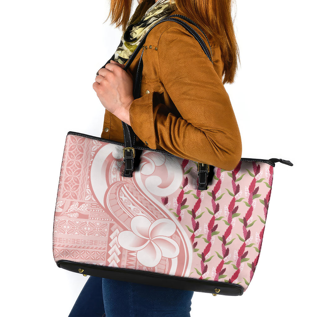 Samoa Teuila Leather Tote Bag Pink Samoan Siapo Motifs LT05 Pink - Polynesian Pride