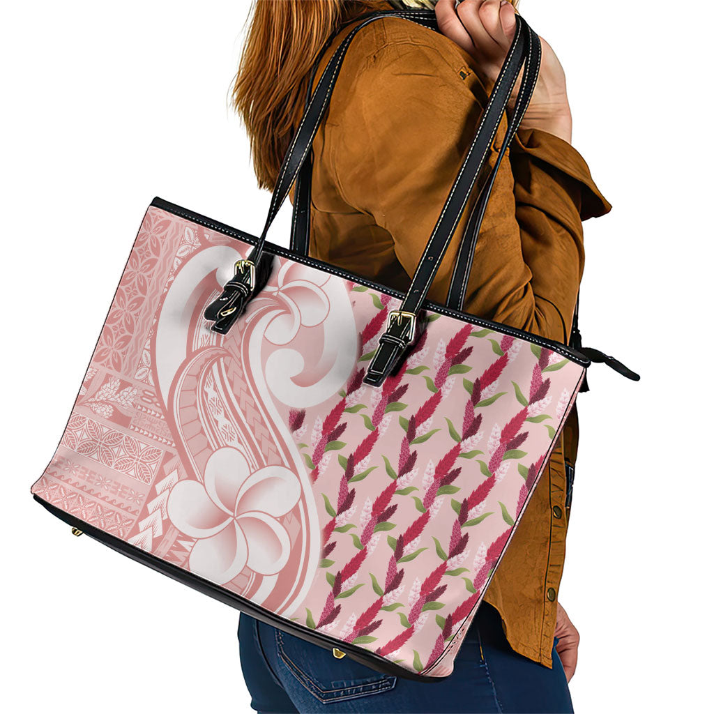 Samoa Teuila Leather Tote Bag Pink Samoan Siapo Motifs