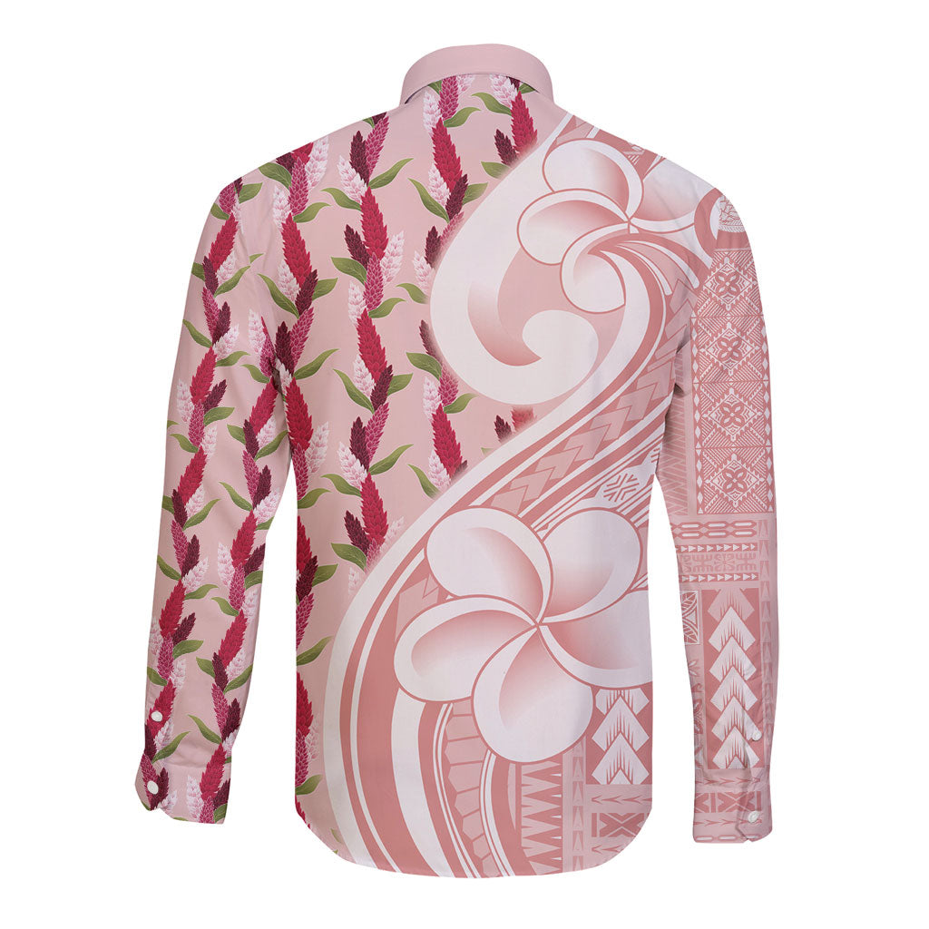 Samoa Teuila Long Sleeve Button Shirt Pink Samoan Siapo Motifs LT05 - Polynesian Pride