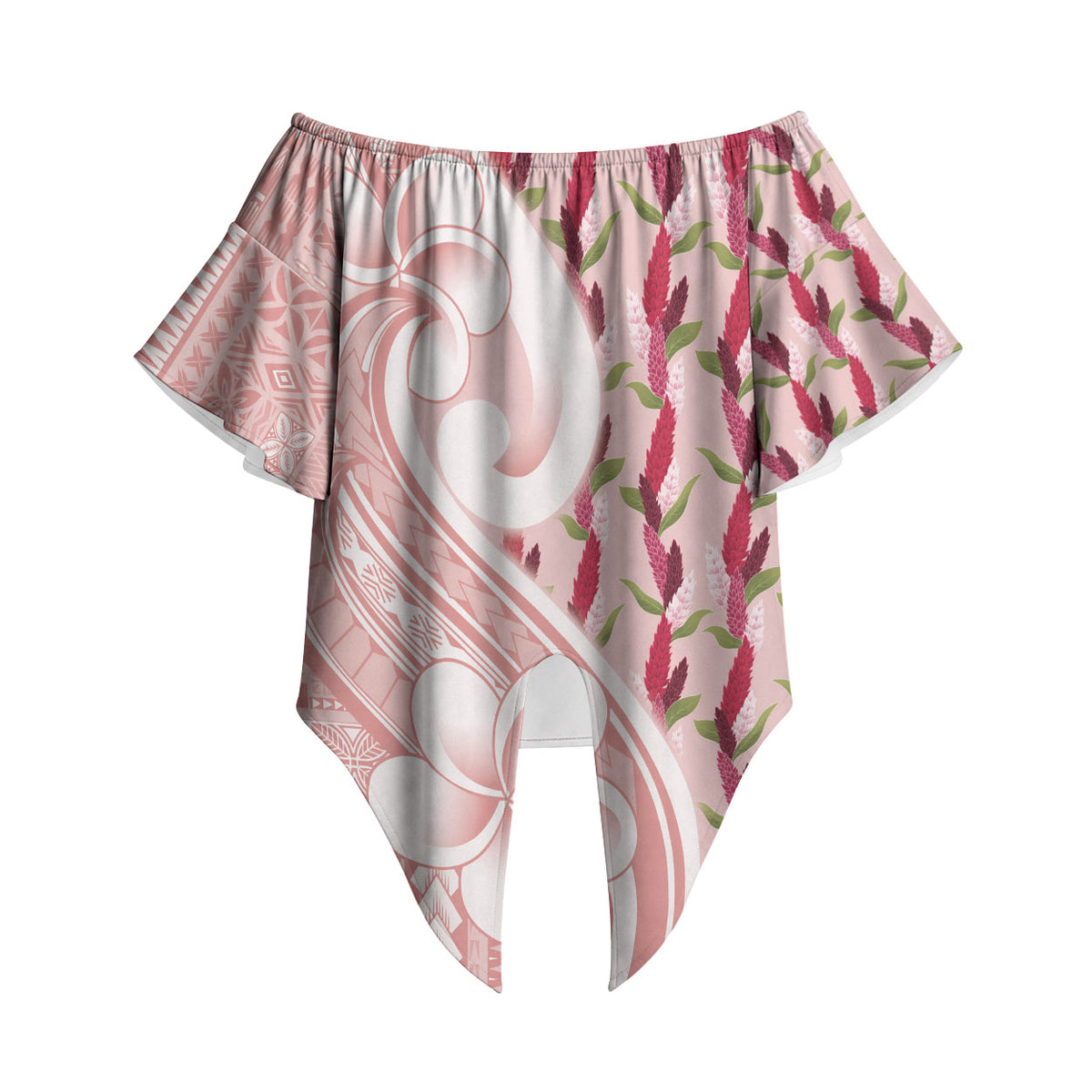 Samoa Teuila Off Shoulder Wrap Waist Top Pink Samoan Siapo Motifs LT05 Pink - Polynesian Pride