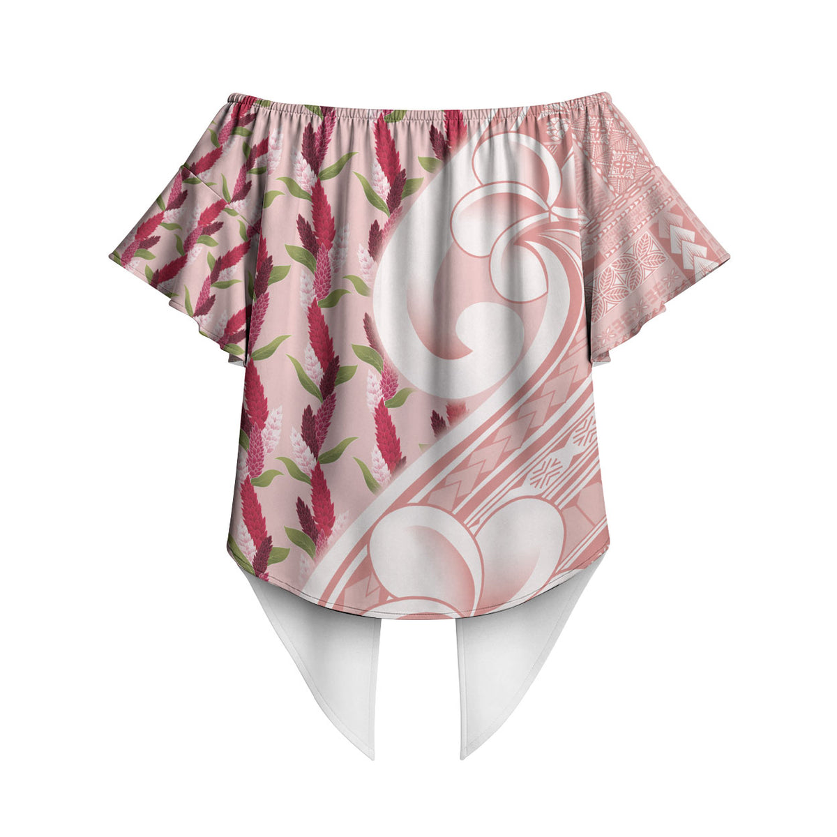 Samoa Teuila Off Shoulder Wrap Waist Top Pink Samoan Siapo Motifs LT05 - Polynesian Pride