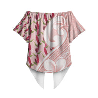 Samoa Teuila Off Shoulder Wrap Waist Top Pink Samoan Siapo Motifs LT05 - Polynesian Pride