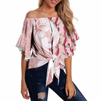 Samoa Teuila Off Shoulder Wrap Waist Top Pink Samoan Siapo Motifs LT05 - Polynesian Pride
