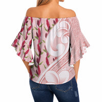 Samoa Teuila Off Shoulder Wrap Waist Top Pink Samoan Siapo Motifs LT05 - Polynesian Pride