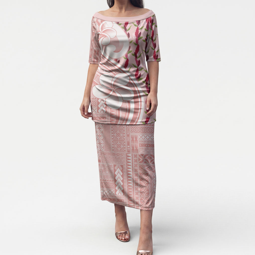 Samoa Teuila Puletasi Pink Samoan Siapo Motifs LT05 Long Dress Pink - Polynesian Pride