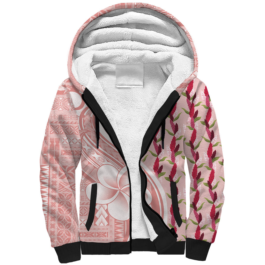 Samoa Teuila Sherpa Hoodie Pink Samoan Siapo Motifs LT05 Unisex Pink - Polynesian Pride