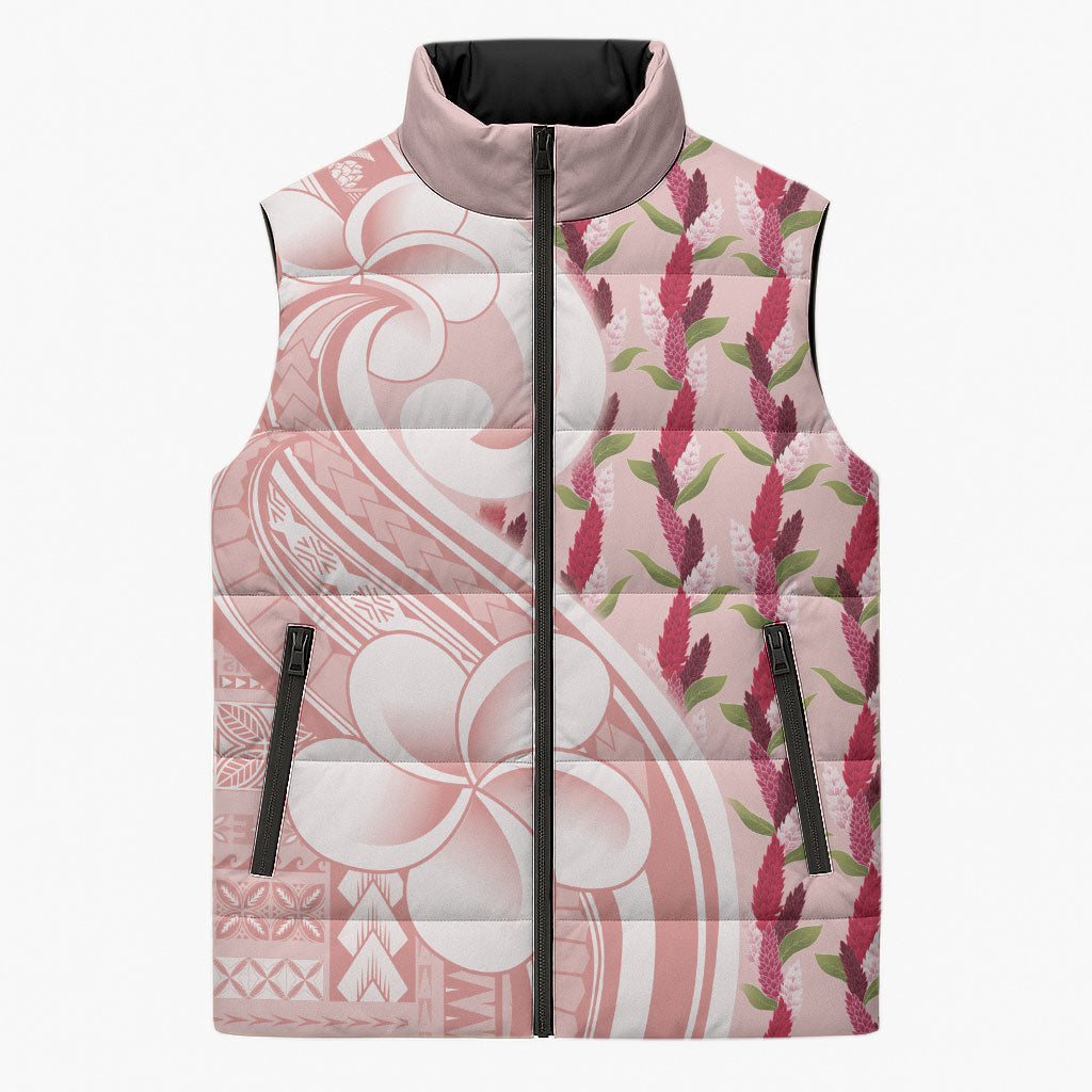 Samoa Teuila Sleeveless Puffer Jacket Pink Samoan Siapo Motifs