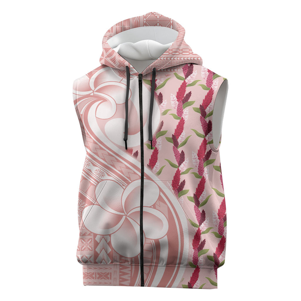 Samoa Teuila Sleeveless Zip Hoodie Pink Samoan Siapo Motifs LT05 Pink - Polynesian Pride