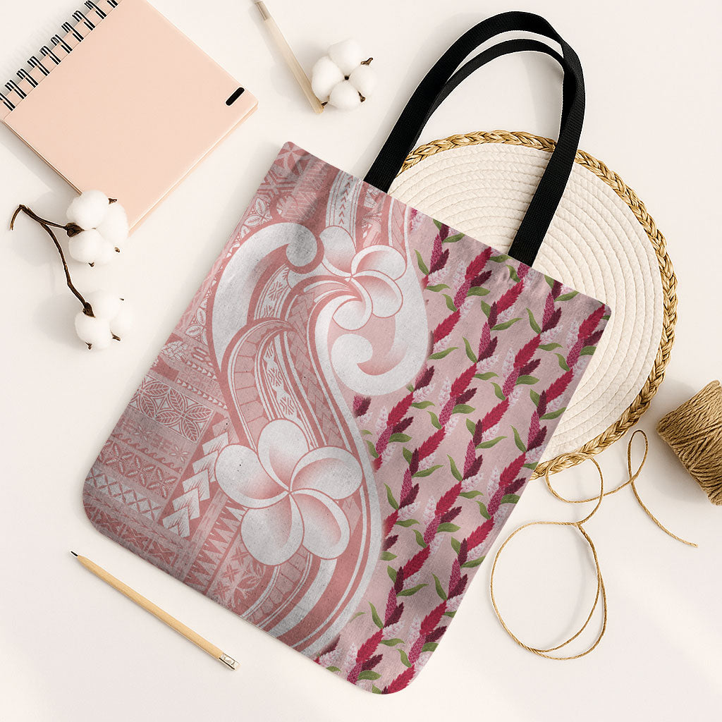 Samoa Teuila Tote Bag Pink Samoan Siapo Motifs LT05 Black Strap One Size Pink - Polynesian Pride