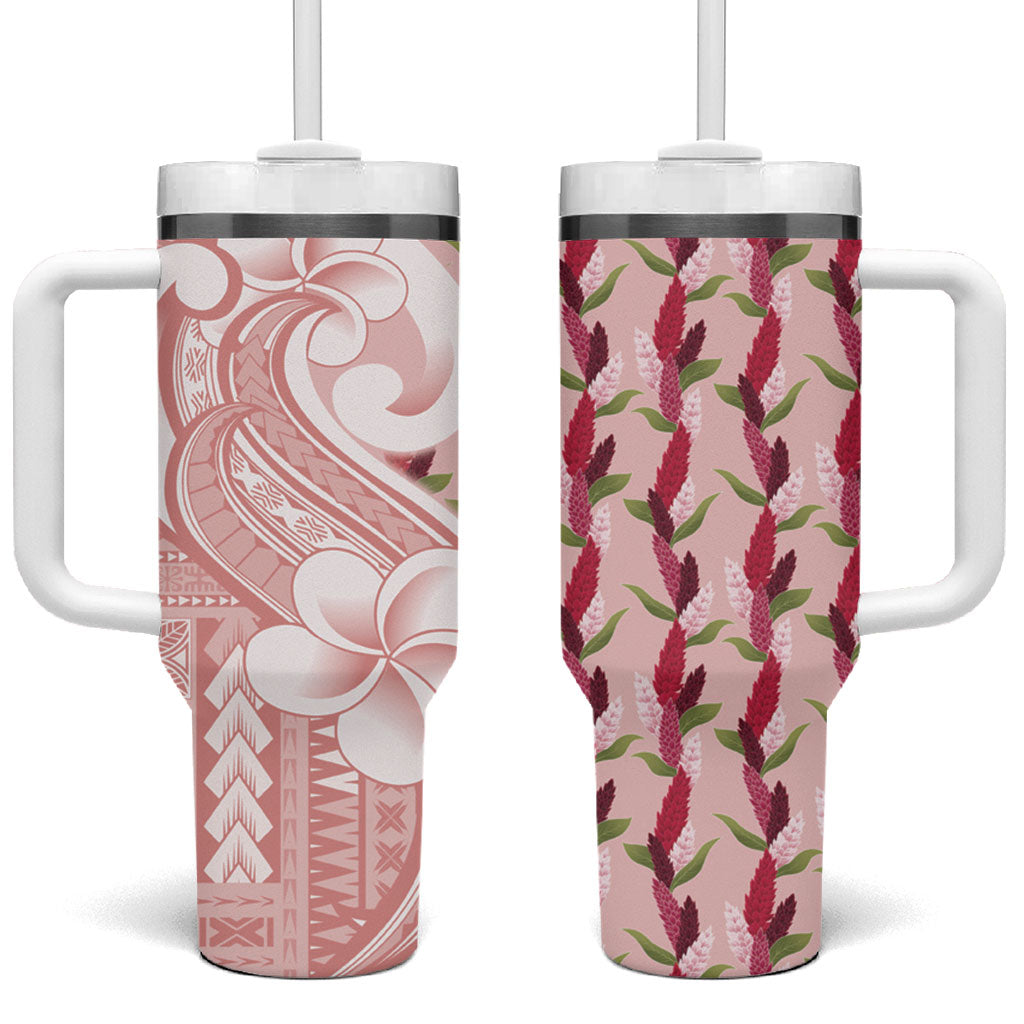 Samoa Teuila Tumbler With Handle Pink Samoan Siapo Motifs LT05 One Size: 40 oz Pink - Polynesian Pride