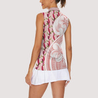 Samoa Teuila Women Sleeveless Polo Shirt Pink Samoan Siapo Motifs