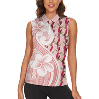 Samoa Teuila Women Sleeveless Polo Shirt Pink Samoan Siapo Motifs