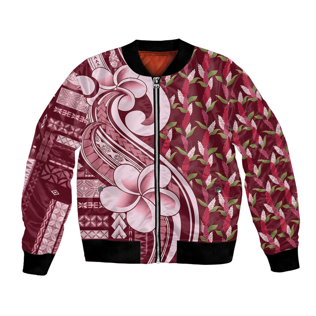 Samoa Teuila Bomber Jacket Maroon Samoan Siapo Motifs