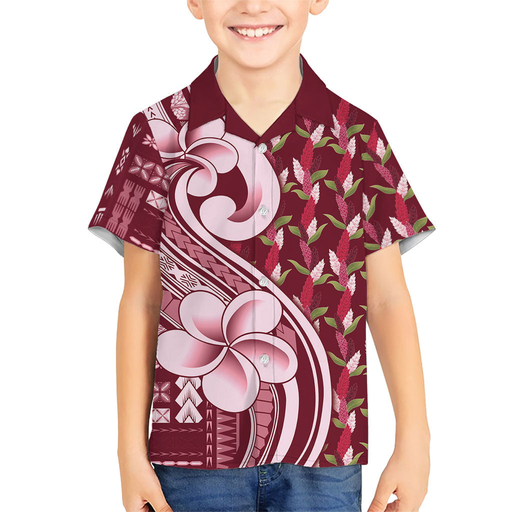 Samoa Teuila Family Matching Long Sleeve Bodycon Dress and Hawaiian Shirt Maroon Samoan Siapo Motifs
