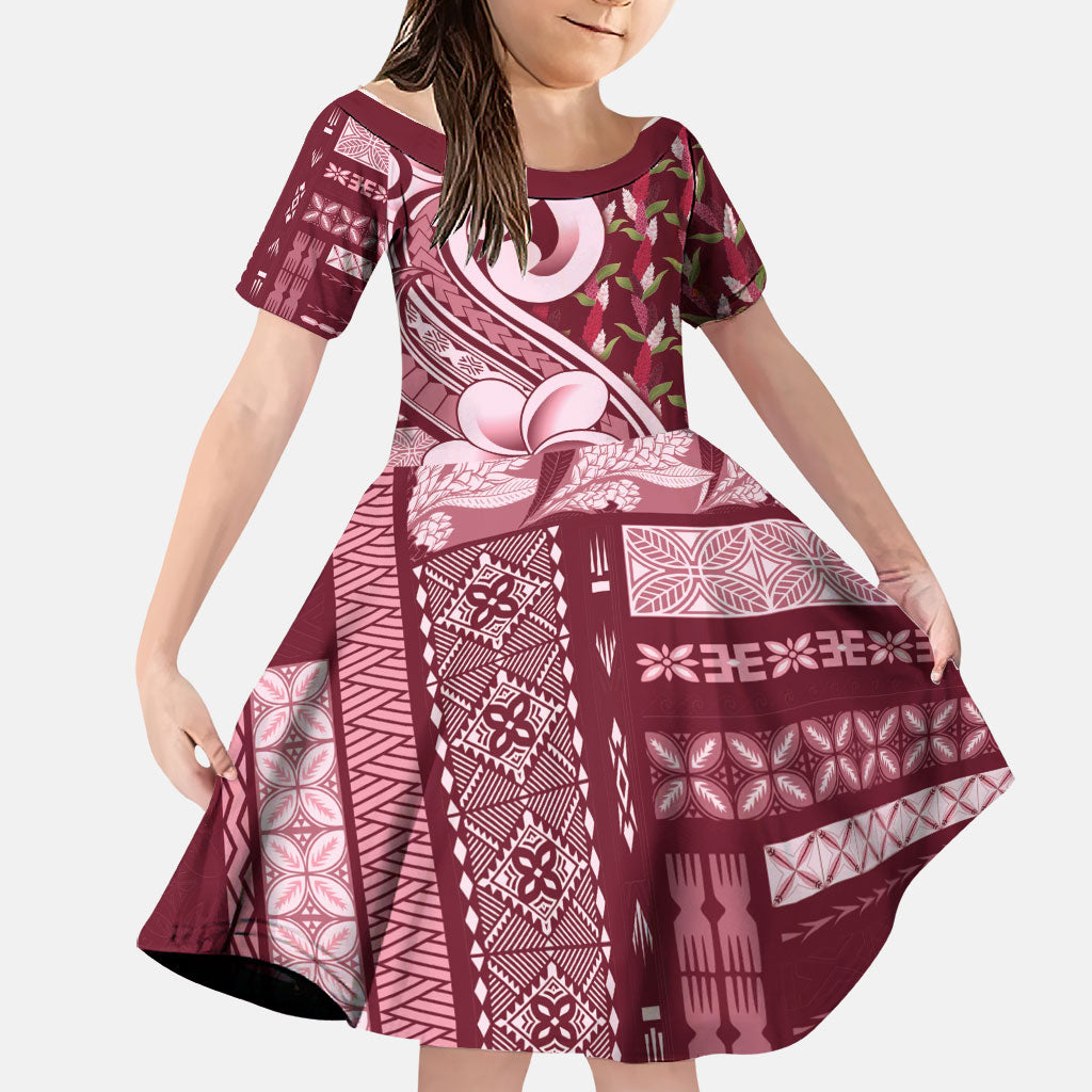 Samoa Teuila Family Matching Mermaid Dress and Hawaiian Shirt Maroon Samoan Siapo Motifs