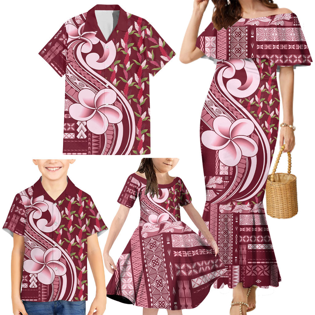 Samoa Teuila Family Matching Mermaid Dress and Hawaiian Shirt Maroon Samoan Siapo Motifs