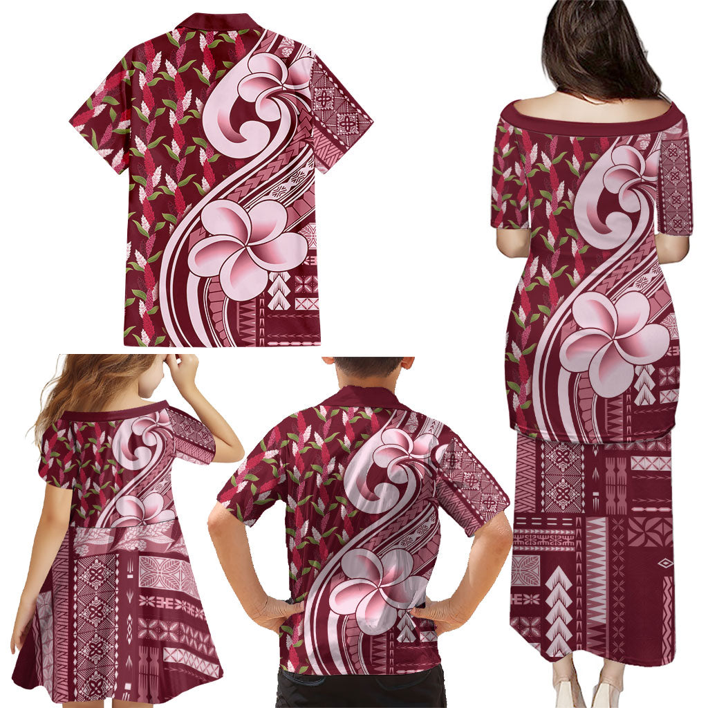 Samoa Teuila Family Matching Puletasi and Hawaiian Shirt Maroon Samoan Siapo Motifs