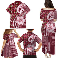 Samoa Teuila Family Matching Puletasi and Hawaiian Shirt Maroon Samoan Siapo Motifs