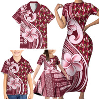 Samoa Teuila Family Matching Short Sleeve Bodycon Dress and Hawaiian Shirt Maroon Samoan Siapo Motifs