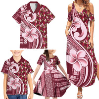 Samoa Teuila Family Matching Summer Maxi Dress and Hawaiian Shirt Maroon Samoan Siapo Motifs