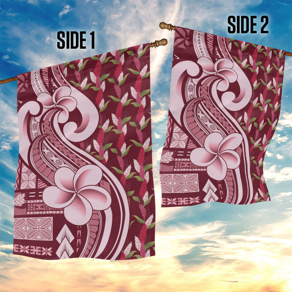 Samoa Teuila Garden Flag Maroon Samoan Siapo Motifs