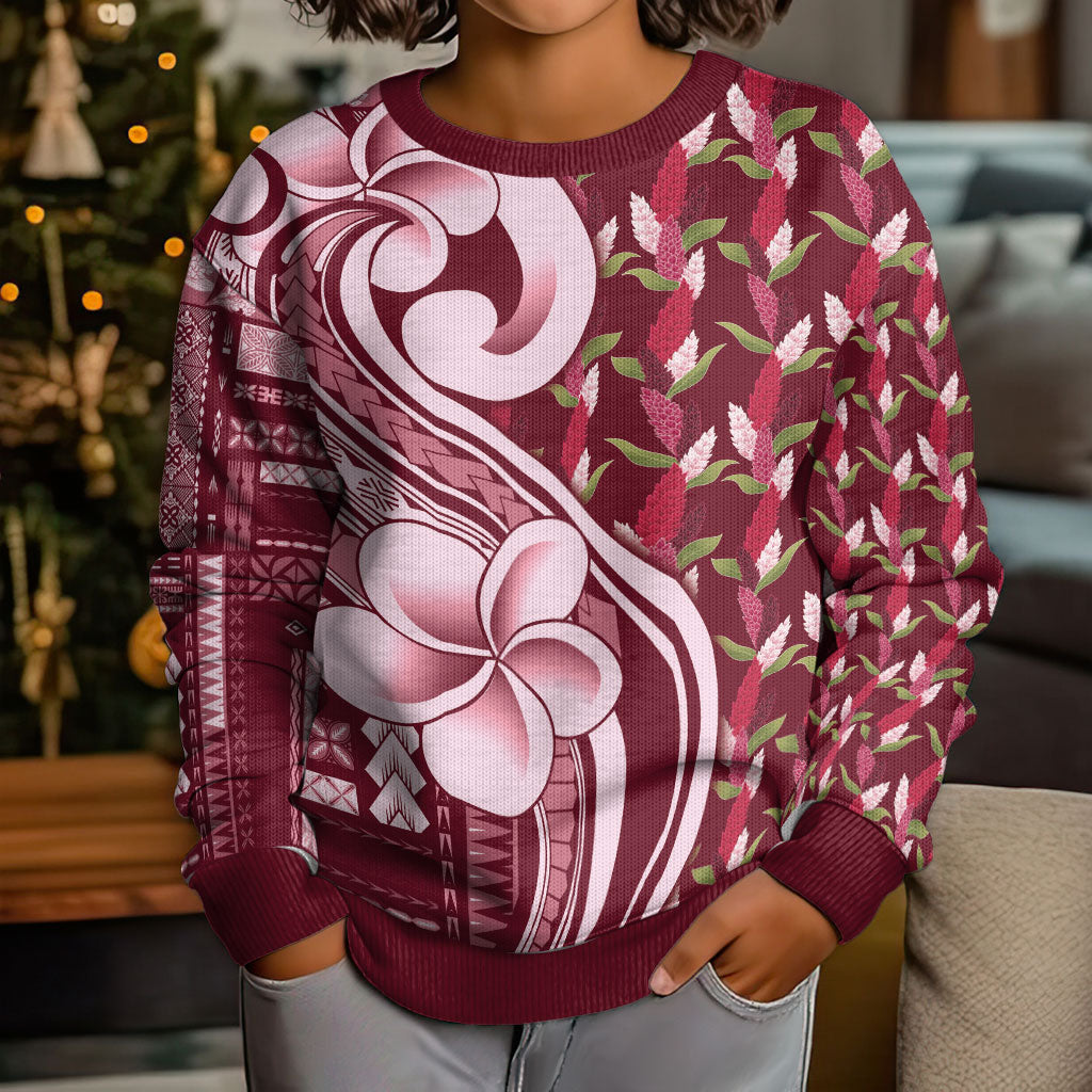 Samoa Teuila Kid Ugly Christmas Sweater Maroon Samoan Siapo Motifs