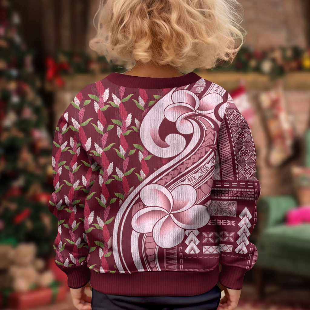 Samoa Teuila Kid Ugly Christmas Sweater Maroon Samoan Siapo Motifs