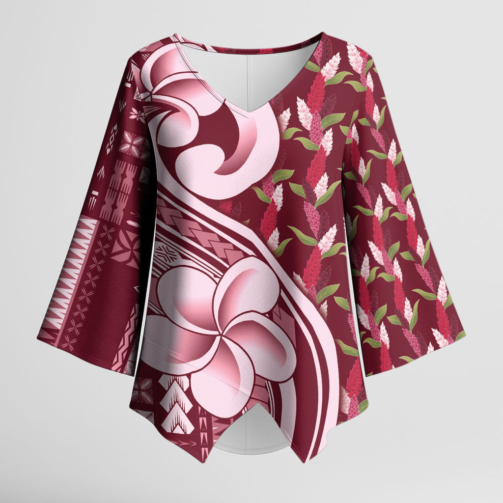 Samoa Teuila Kimono Sleeve Blouse Maroon Samoan Siapo Motifs LT05 Female Maroon - Polynesian Pride